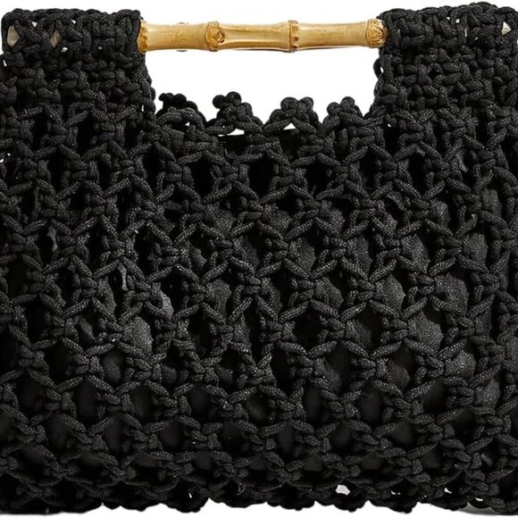 Elegant Black Straw Hobo Clutch - Versatile Handbag for Beach & Casual Outings - Picture 1 of 6